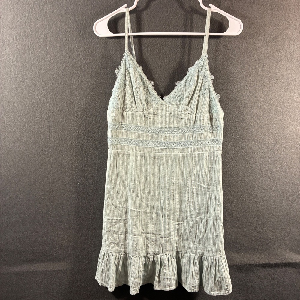 MOD ON TREND women babydoll dress small Cotton Lace Smock sage‎ boho coastal